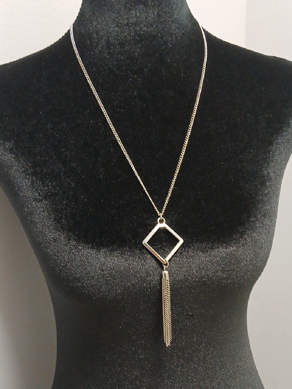 Silver-Tone Geometric Tassel Necklace - Long